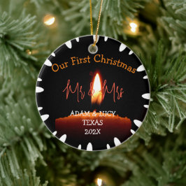 Vår första jul, mr och mrs Newlyed Candle Julgransprydnad Keramik