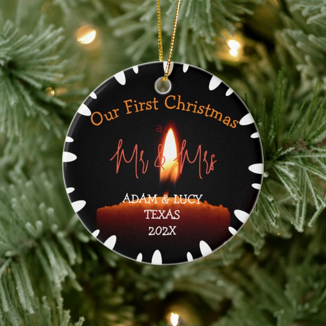 Vår första jul, mr och mrs Newlyed Candle Julgransprydnad Keramik (Träd)