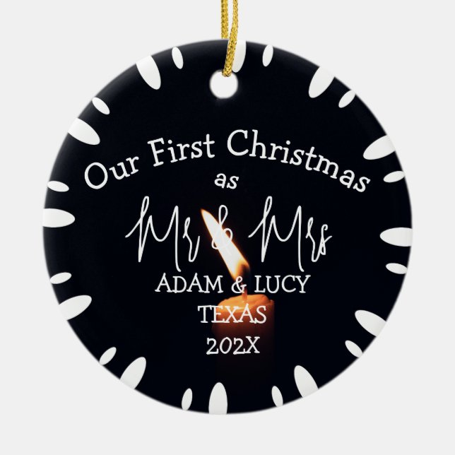 Vår första jul, Mr. och Mrs. Newlyed Candle Julgransprydnad Keramik (Framsidan)