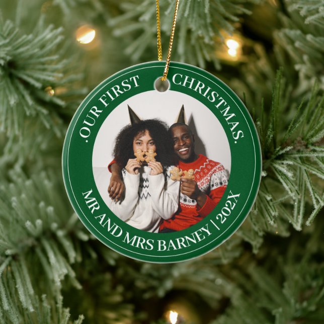 Vår första jul, Mr. och Mrs. Newlyed elegant Julgransprydnad Keramik (Träd)