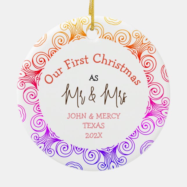 Vår första jul, Mr. och Mrs. Newlyed elegant Julgransprydnad Keramik (Baksidan)