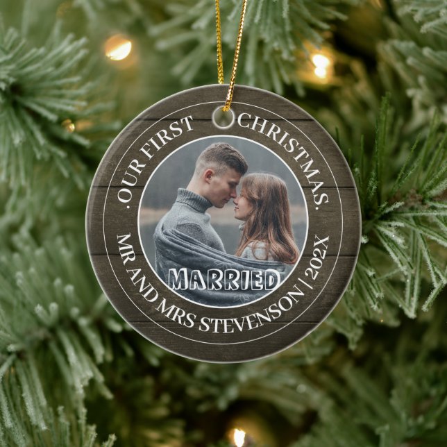 Vår första jul, Mr. och Mrs. Newlyed elegant Julgransprydnad Keramik (Träd)