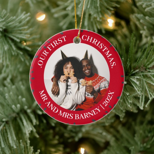Vår första jul, Mr. och Mrs. Newlyed elegant Julgransprydnad Keramik (Träd)