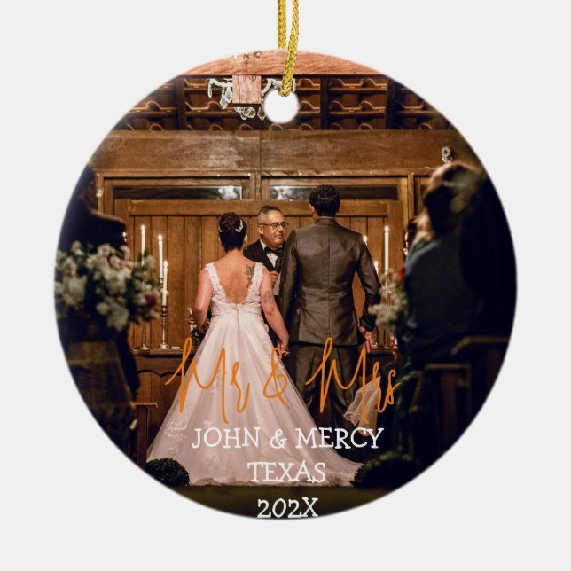 Vår första jul, Mr. och Mrs. Newlyed elegant Julgransprydnad Keramik (Framsidan)