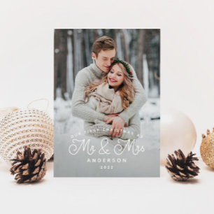 Vår första jul Mr. och Mrs. Newlyed Photo Julkort