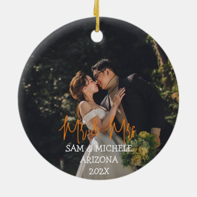 Vår första jul, Mr. och Mrs. Newlyed wood Julgransprydnad Keramik (Baksidan)