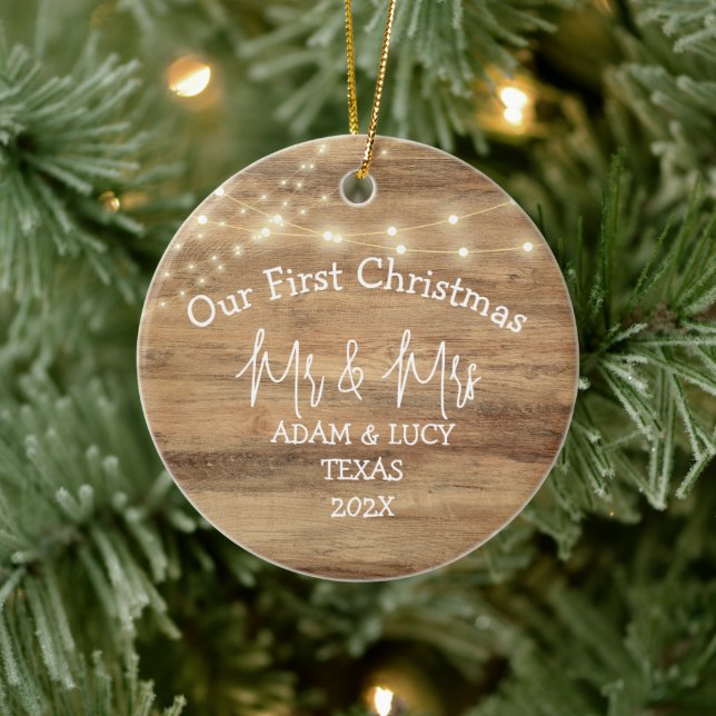 Vår första jul, Mr. och Mrs. Newlyed wood Julgransprydnad Keramik (Träd)