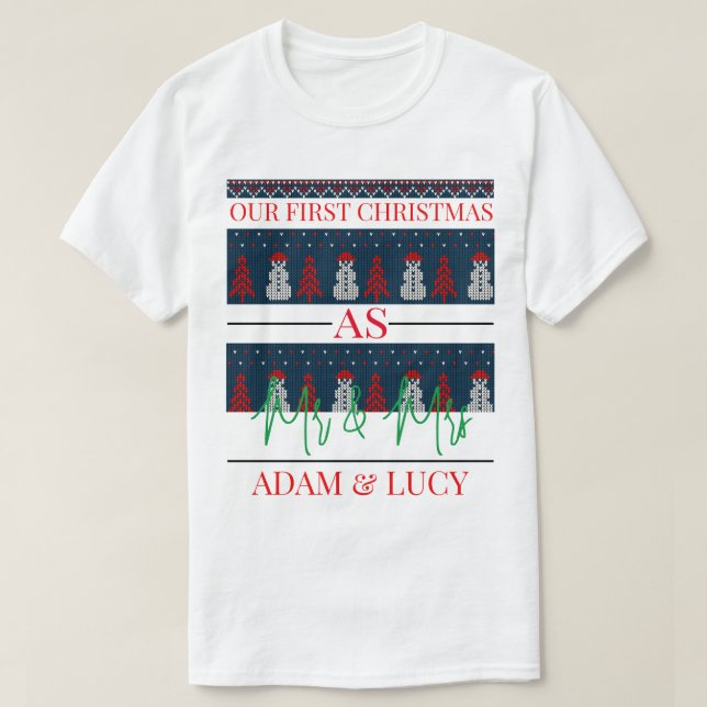 Vår första jul, mr och Mrs. | Nyproducerad T Shirt (Design framsida)