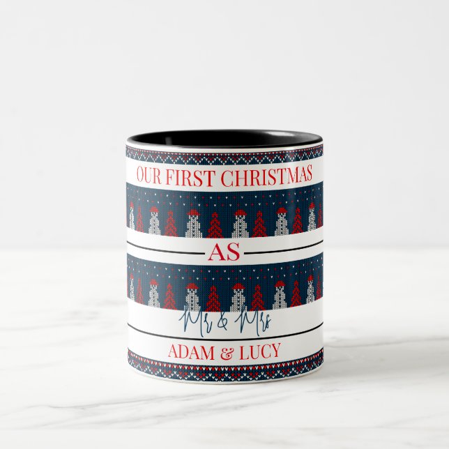 Vår första jul, mr och Mrs. | Nyproducerad Två-Tonad Mugg (Center)