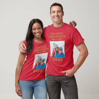 Vår första jul, mr och Mrs Red och Guld Photo T Shirt