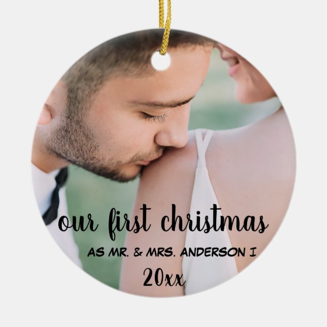 Vår första jul, mr Photo Married Couple Julgransprydnad Keramik (Framsidan)