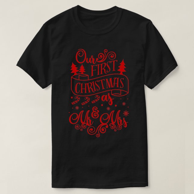 Vår första jul, mrs Julafton Santa Couple T Shirt (Design framsida)