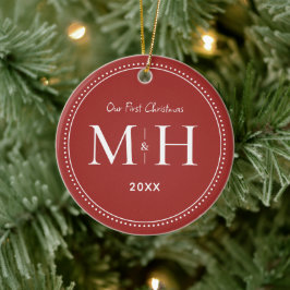Vår första jul Newlyweds Monogram Red Julgransprydnad Keramik