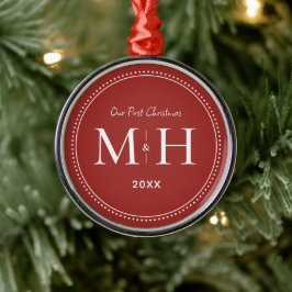 Vår första jul Newlyweds Monogram Red Julgransprydnad Metall