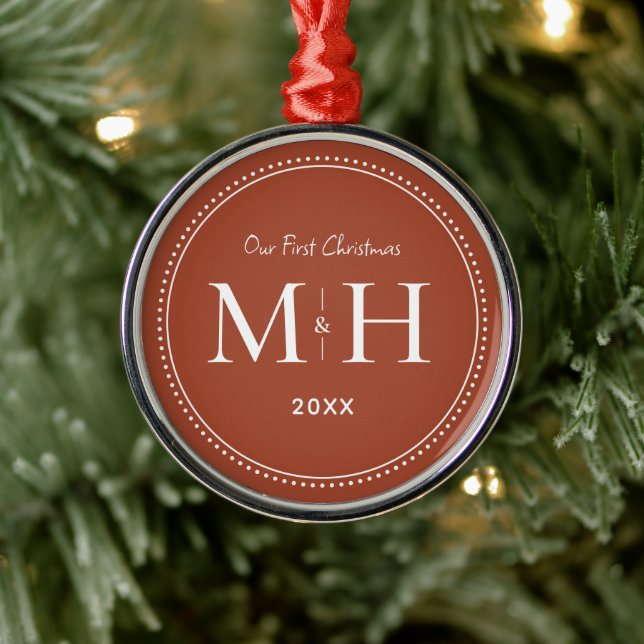 Vår första jul Newlyweds Monogram Terracotta Julgransprydnad Metall (Träd)