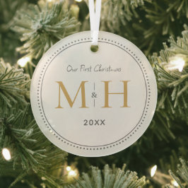Vår första jul Newlyweds Monogram White Julgransdekoration