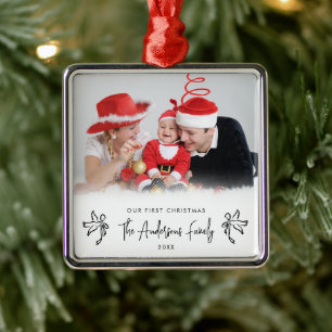 Vår första jul Nya föräldrars babys foto Julgransprydnad Metall