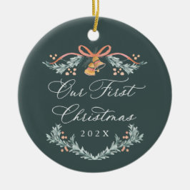 Vår första jul nyförälskade fotoornament julgransprydnad keramik