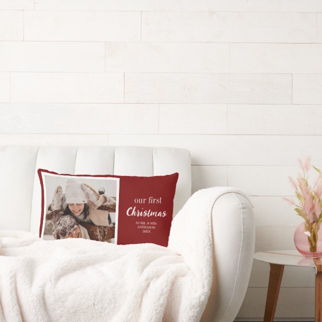 Vår första jul nygifta foto manus röd lumbarkudde (Soffa)