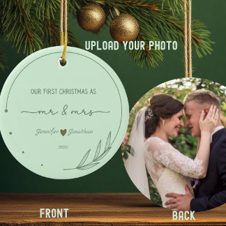 Vår första jul - nylanserat fotodatum i Namn Julgransprydnad Keramik