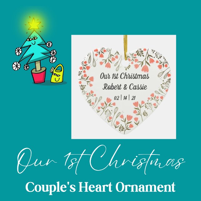 Vår första jul-Personlig Bröllop Julgransprydnad Keramik (Personalized Couple's Heart Ornament)