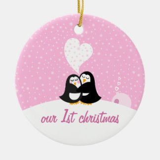 Vår första jul * pingvin julgransprydnad keramik