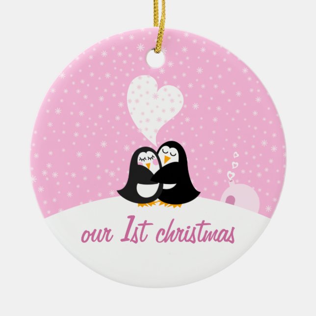Vår första jul * pingvin julgransprydnad keramik (Framsidan)