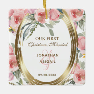 Vår första jul präglade Blommigt Bible Julgransprydnad Keramik