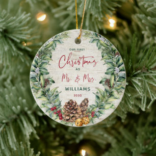 Vår första jul som andningsfoto för Mr & Mrs Gräs Julgransprydnad Keramik