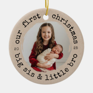 Vår första jul som Big Sister & Bro Photo Julgransprydnad Keramik