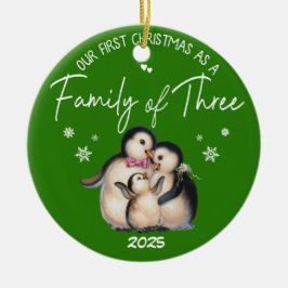 Vår första jul som en familj av tre julgransprydnad keramik