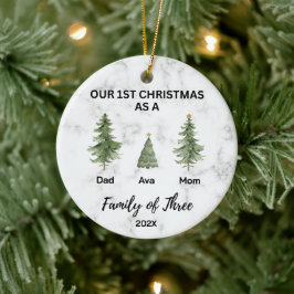 Vår första jul som en familj av tre julgransprydnad keramik