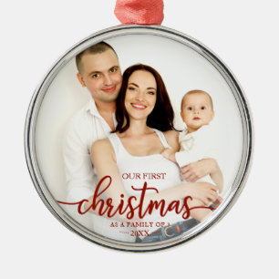 Vår första jul som en familj på 3 röd skrift julgransprydnad metall