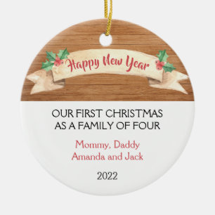 Vår första jul som en familj på 4 julgransprydnad keramik