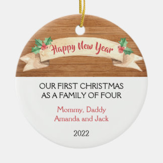 Vår första jul som en familj på 4 julgransprydnad keramik