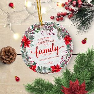 Vår första jul som en familj på tre rustik julgransprydnad keramik