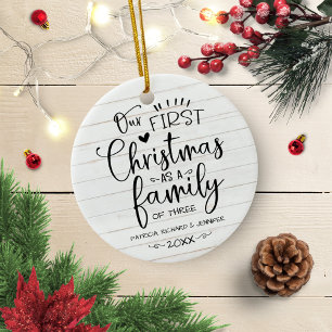 Vår första jul som en familj Rustic Farmhouse Julgransprydnad Keramik