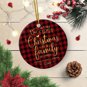 Vår första jul som en familj Rustic Farmhouse Julgransprydnad Keramik
