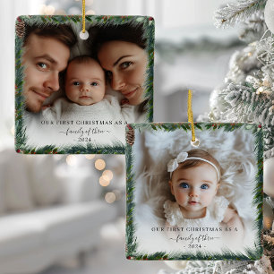 Vår första jul som ett foto i familjen 2 julgransprydnad keramik