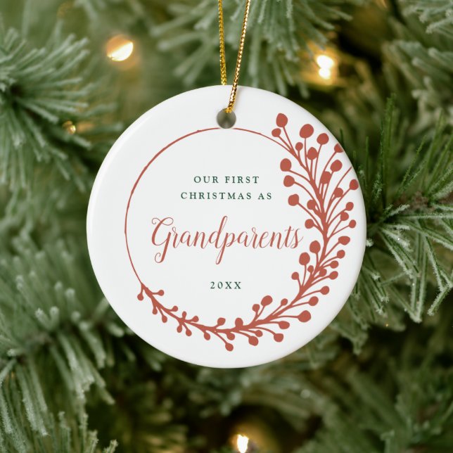 Vår första jul som farföräldrars Personlig Julgransprydnad Keramik (Träd)