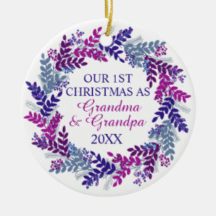 Vår första jul som farmor och farfar Purple Julgransprydnad Keramik