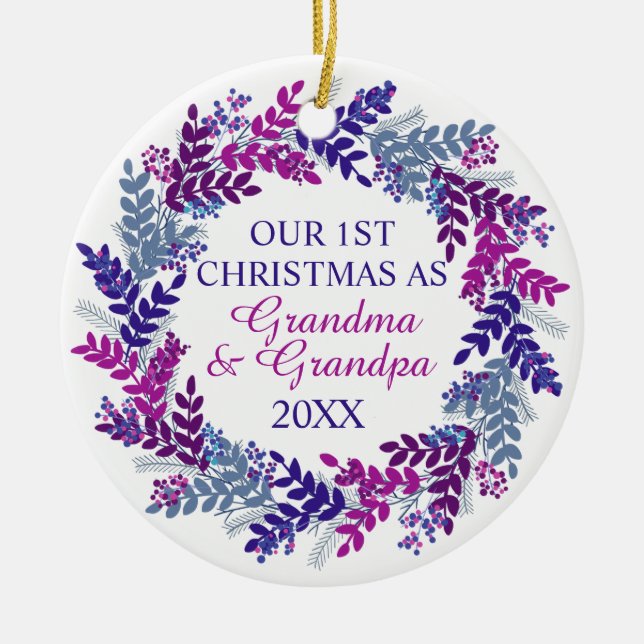 Vår första jul som farmor och farfar Purple Julgransprydnad Keramik (Framsidan)