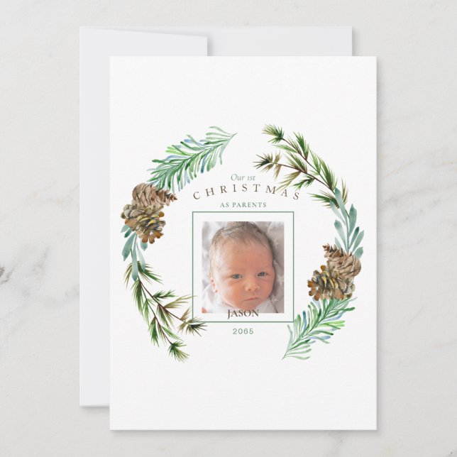 Vår första jul som föräldrafotoblomma inbjudningar (Framsida)