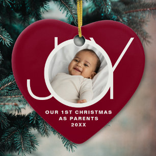 Vår första jul som föräldrar Foto Mörk vinröd Julgransprydnad Keramik