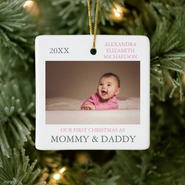 Vår första jul som föräldrar julgransprydnad keramik (Träd)