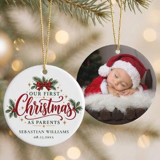 Vår första jul som föräldrar Personlig foto Julgransprydnad Keramik