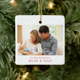 Vår första jul som foto för Mamma och Pappa Baby Julgransprydnad Keramik