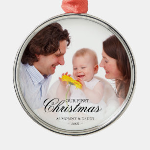 Vår första jul som foto för Mamma och Pappa Baby Julgransprydnad Metall
