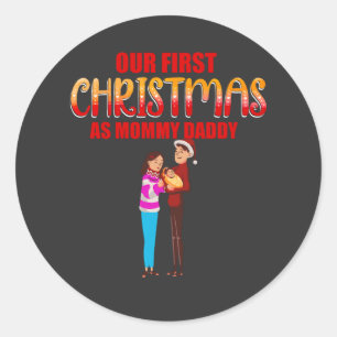 Vår första jul som foto för Mamma och Pappa Baby Runt Klistermärke