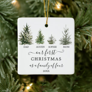 Vår första jul som fyra familj julgransprydnad keramik